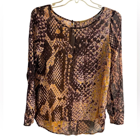 Rebecca Minkoff Leah pop over blouse top snake print sheer silk Small - Picture 1 of 13
